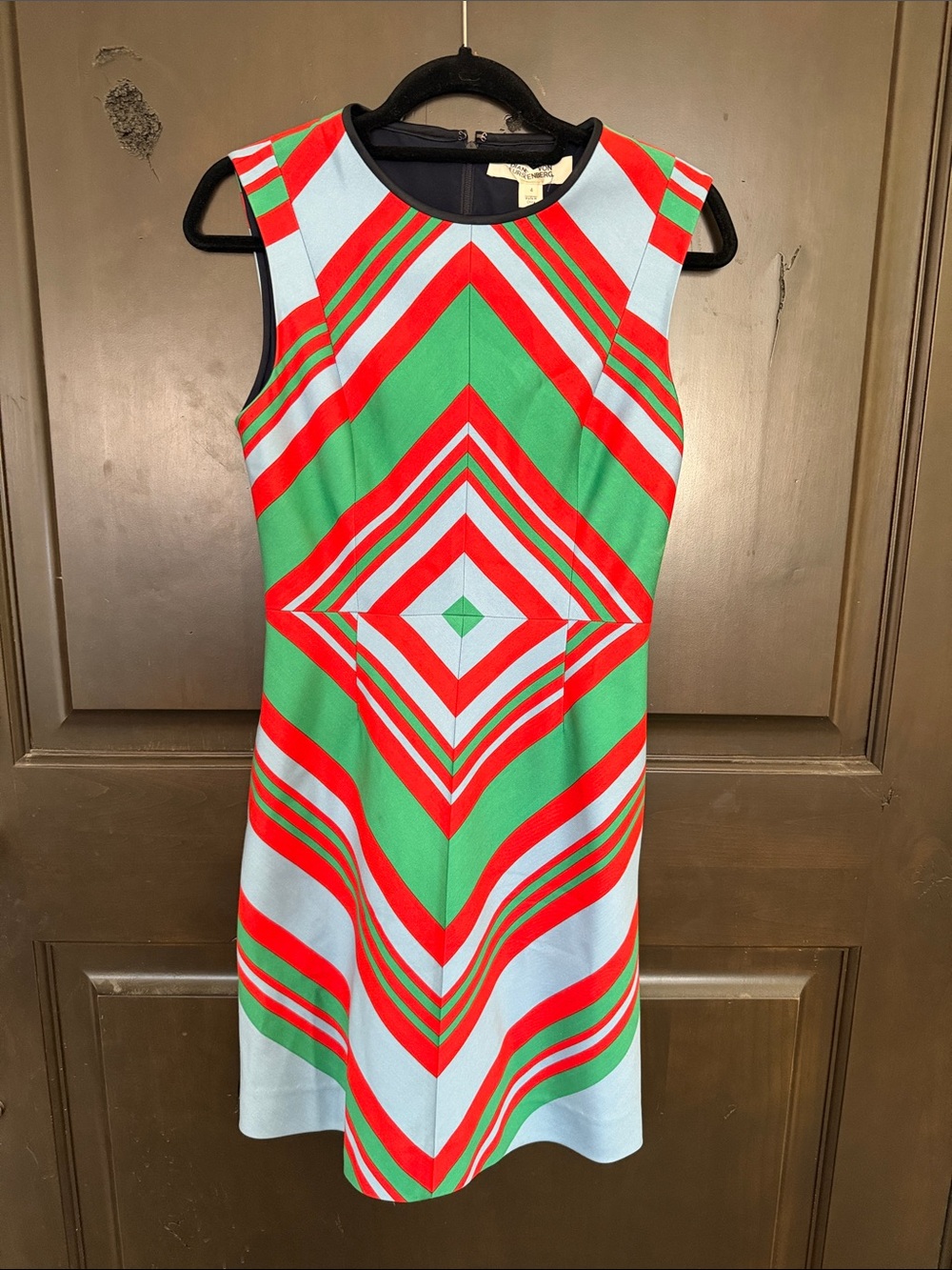 Diane Von Furstenberg Sleeveless Geometric Dress in Red, Green & Blue Size 4